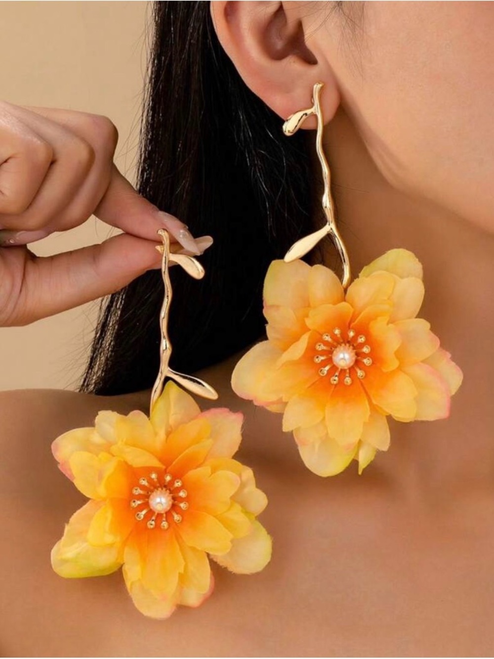 NWT Gold Branch Drop Earrings with Yellow Floral Accents